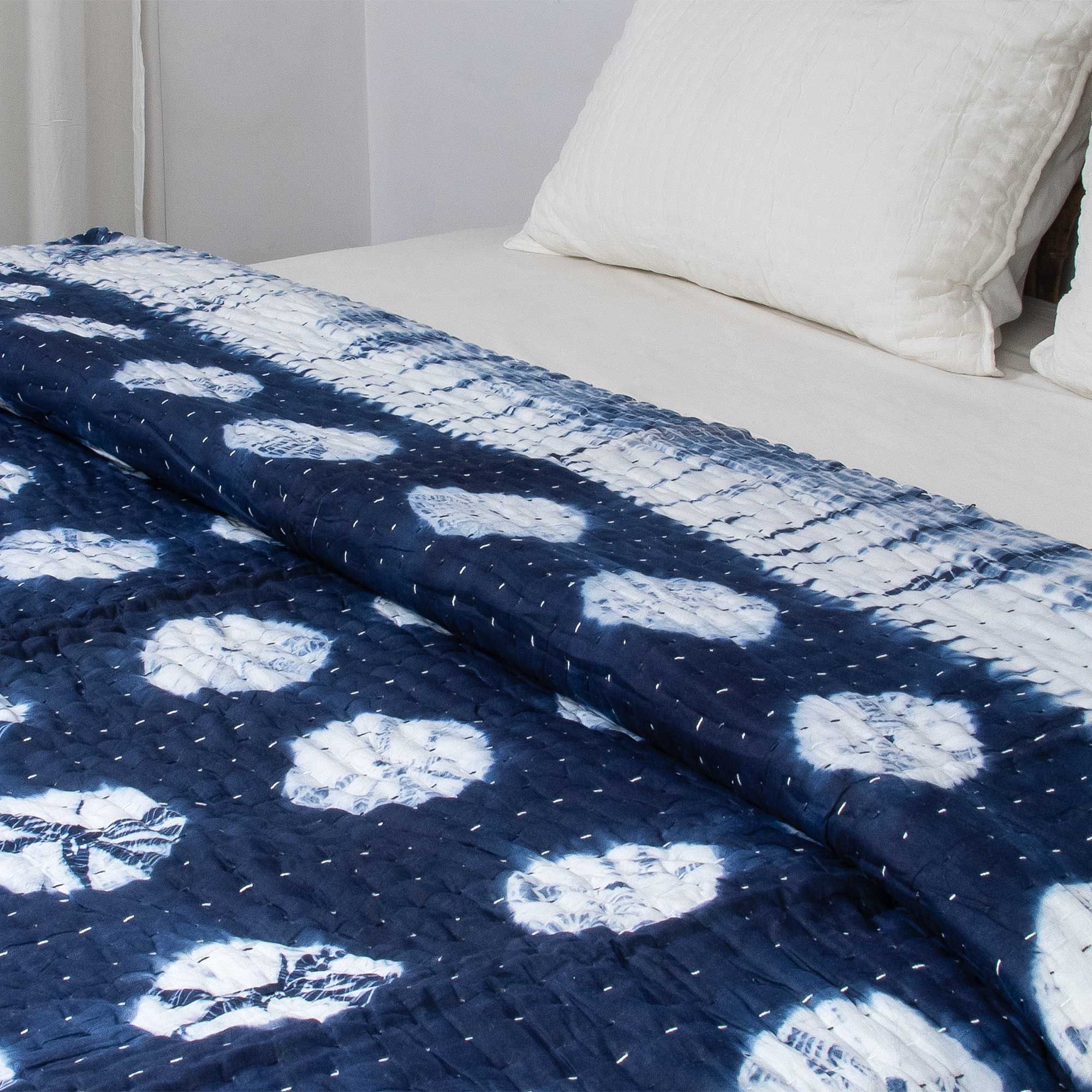 Handmade Tie Dye Organic Cotton Kantha Blanket Quilt